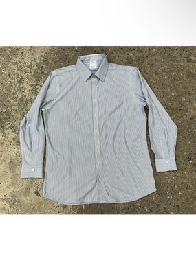 Brooks Brothers Milano Fit Shirt 16-32 Blue Stripe Ultrafine Japanese Knit
